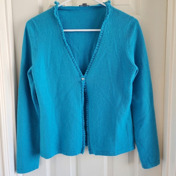 Ann Taylor 100% Cashmere Turquoise One Button Cardigan Size Small - Picture 7 of 7